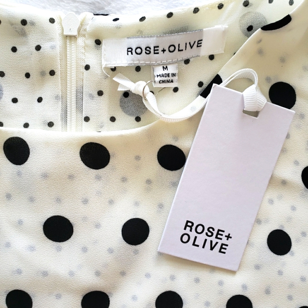ROSE + OLIVE Sleeveless Black & Cream Polka Dot Layered Blouse—NWT—M - Picture 2 of 12